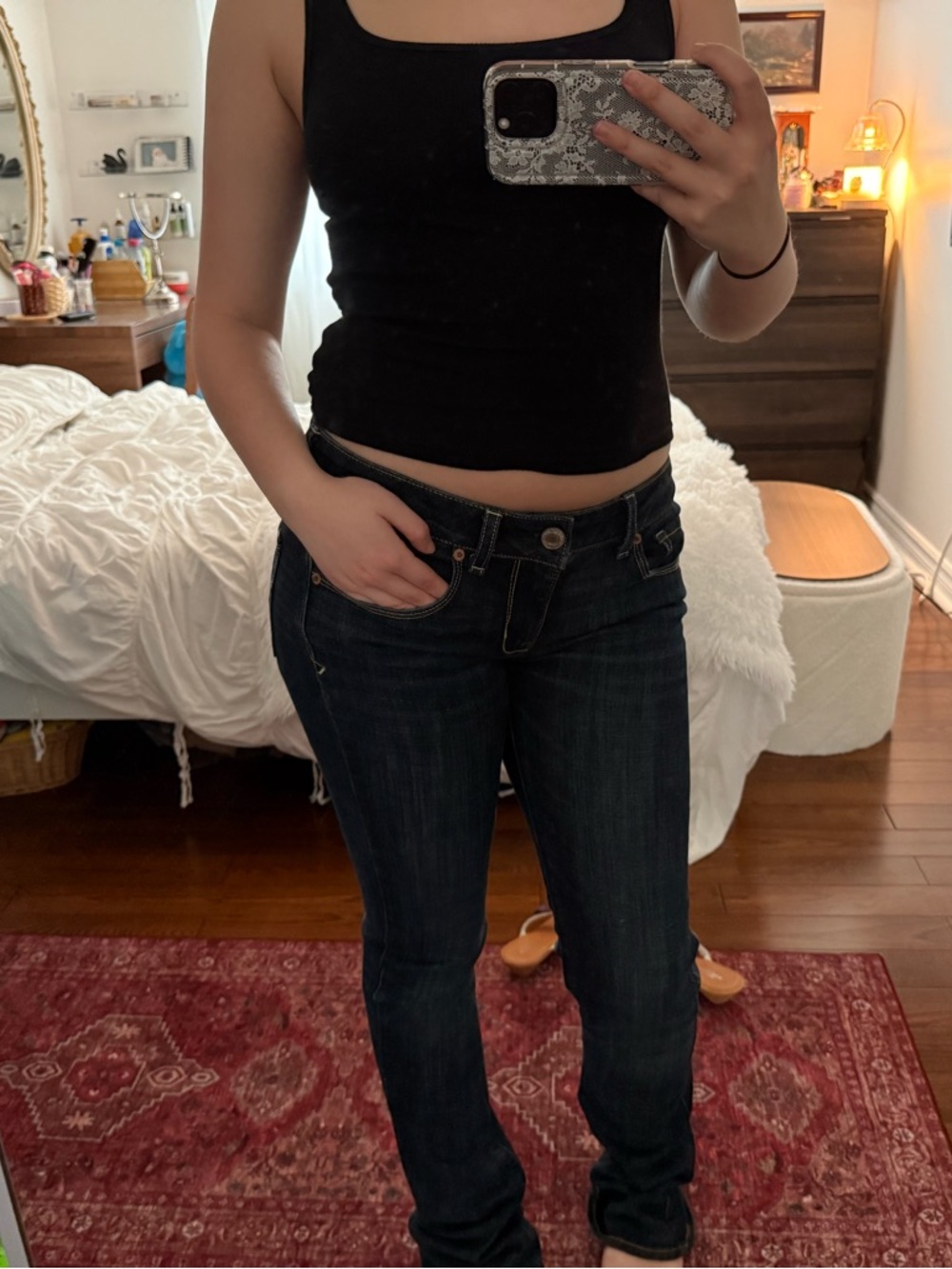 American Eagle Outfitters Dark Blue Bootcut Jeans With Blue Sequins
